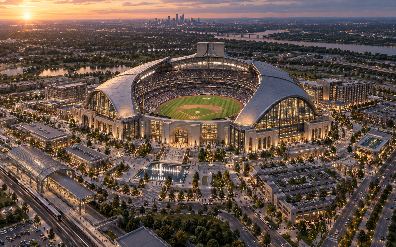 Cinematic aerial view of Legends Field